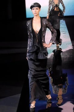 GIORGIO ARMANI S/s 2007 Black Embellished Wavey Edge Evening Blazer / Skirt Set