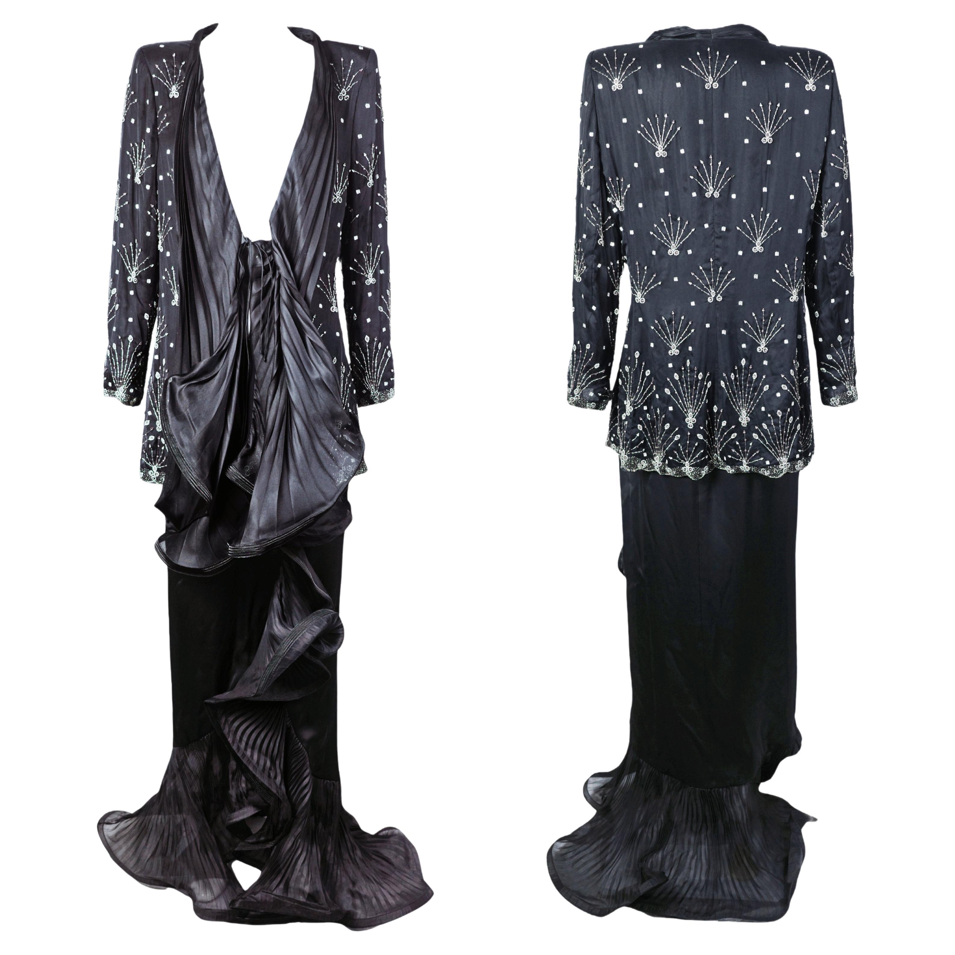 GIORGIO ARMANI S/s 2007 Black Embellished Wavey Edge Evening Blazer / Skirt Set im Angebot