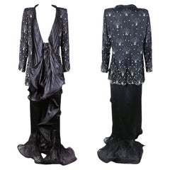 GIORGIO ARMANI S/s 2007 Black Embellished Wavey Edge Evening Blazer / Skirt Set
