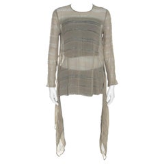 Giorgio Armani Sage Green Sheer Linen Silk Asymmetric Hem Long Sleeve Blouse M