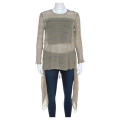 Giorgio Armani Sage Green Sheer Linen Silk Asymmetric Hem Long Sleeve Blouse M