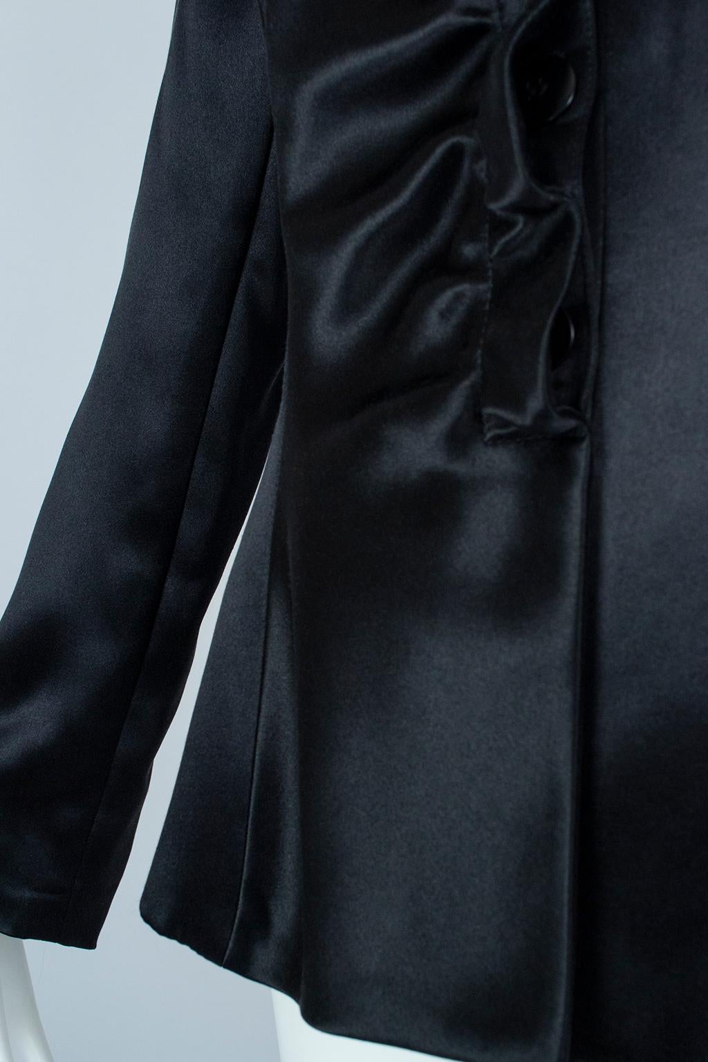 Giorgio Armani Black Lacquered Satin Ruffle Placket Evening Jacket - It 42, 2003 For Sale 5
