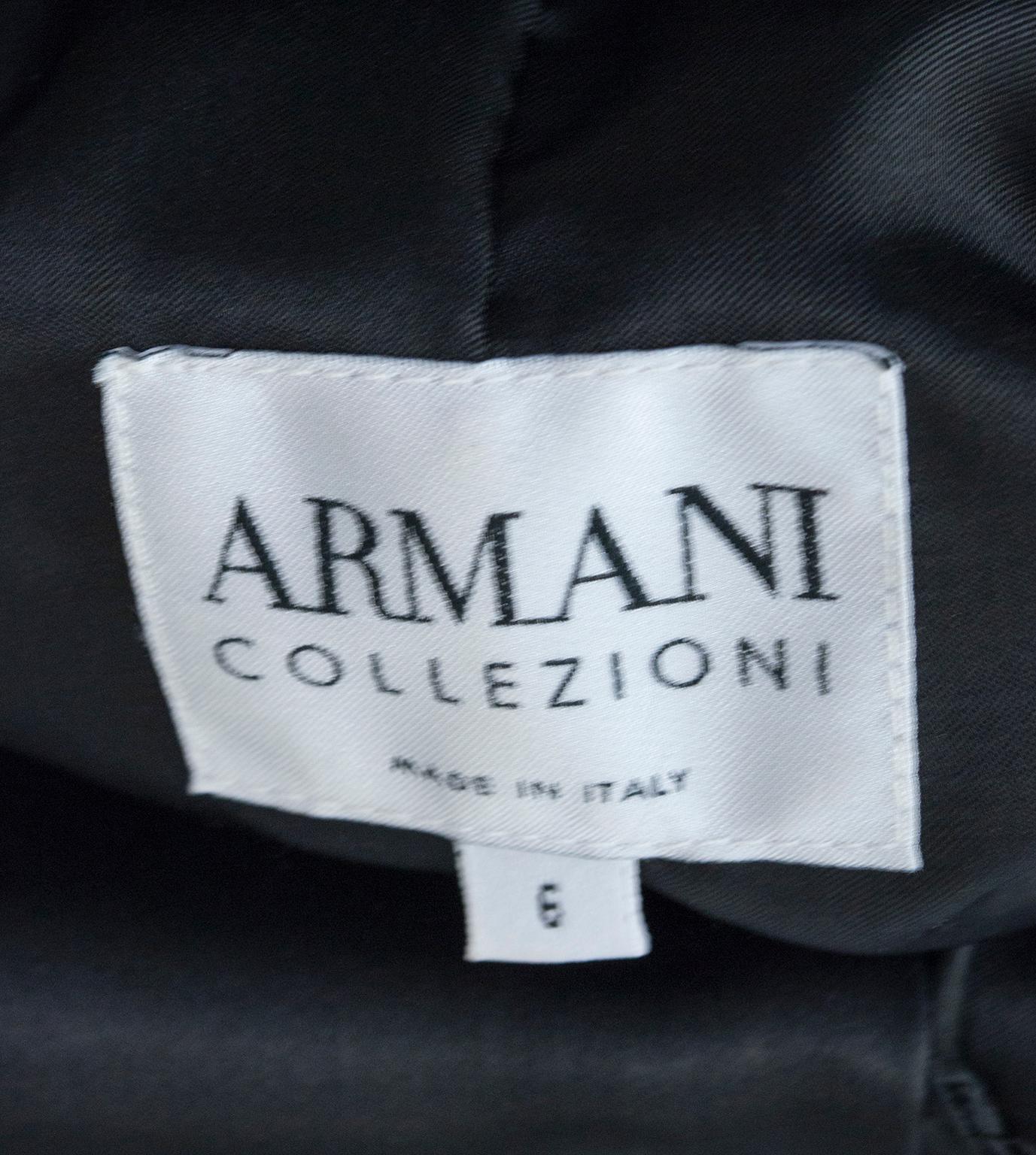Giorgio Armani Black Lacquered Satin Ruffle Placket Evening Jacket - It 42, 2003 For Sale 8
