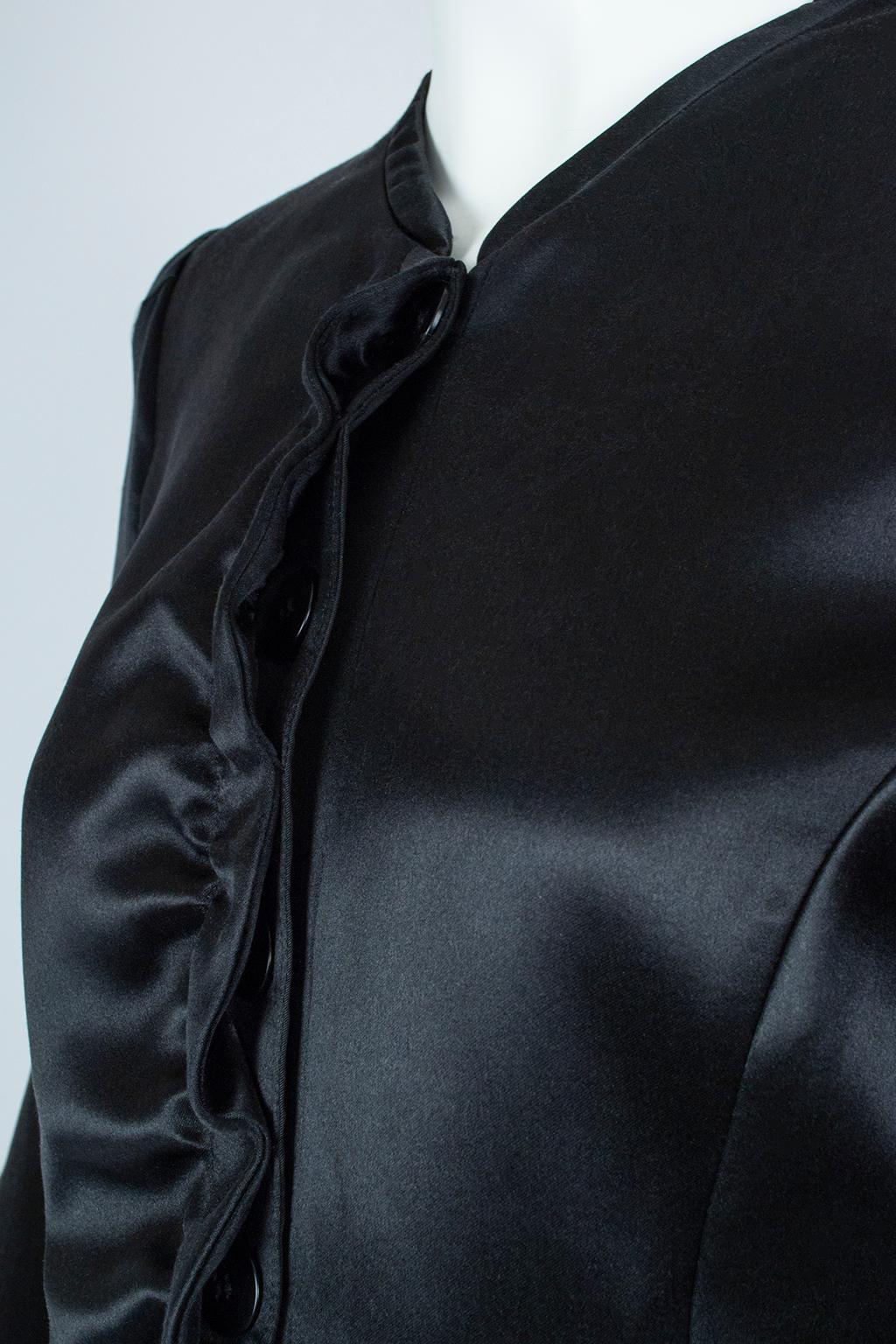Armani Collezioni Black Lacquered Satin Ruffled Evening Jacket - US 6, 2003 For Sale 2