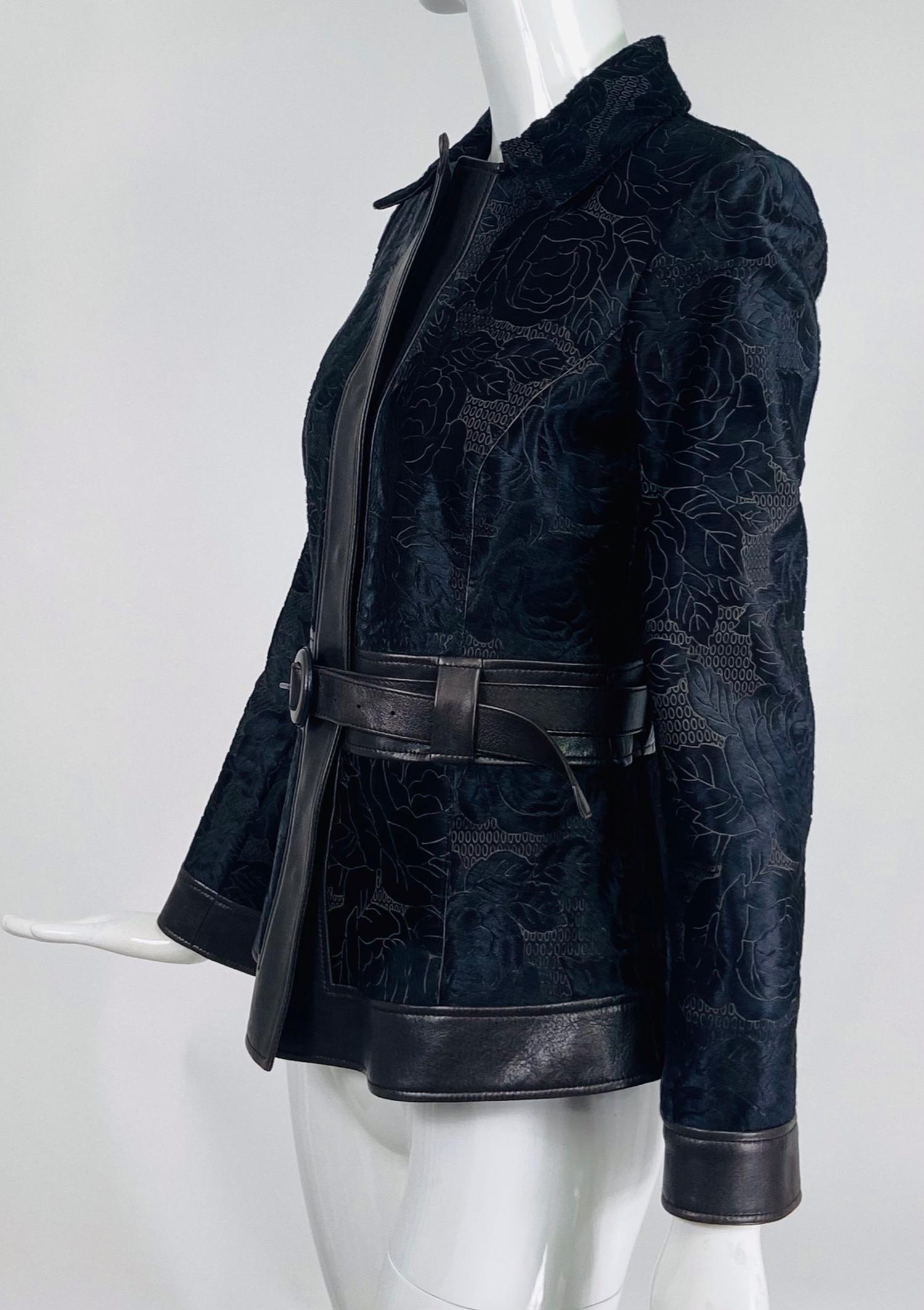 Women's Giorgio Armani Sheared Lamb with Leather Facings in Black & Brown Jacket