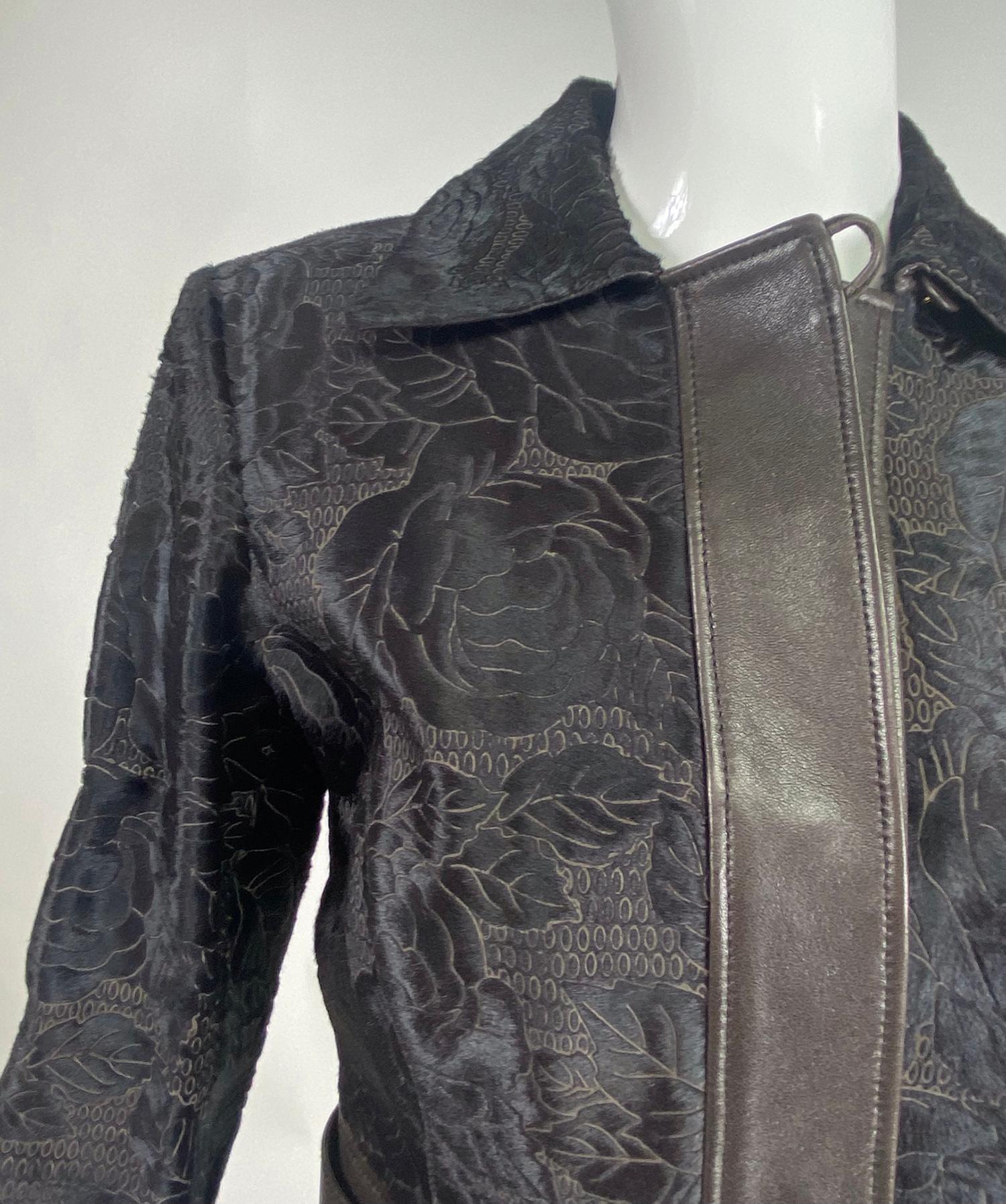 Giorgio Armani Sheared Lamb with Leather Facings in Black & Brown Jacket 2