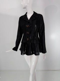 Giorgio Armani Sheer Black Mesh Single Breasted Fitted Jacket Tortoise Buttons