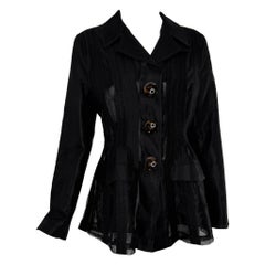 Giorgio Armani Sheer Black Mesh Single Breasted Fitted Jacket Tortoise Buttons