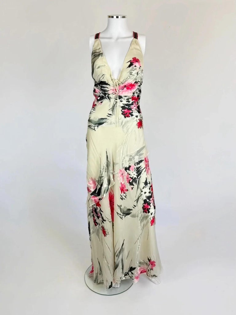 armani silk chiffon dress with delicate floral print Giorgio Armani Floral Silk Long-Sleeve Maxi Dress