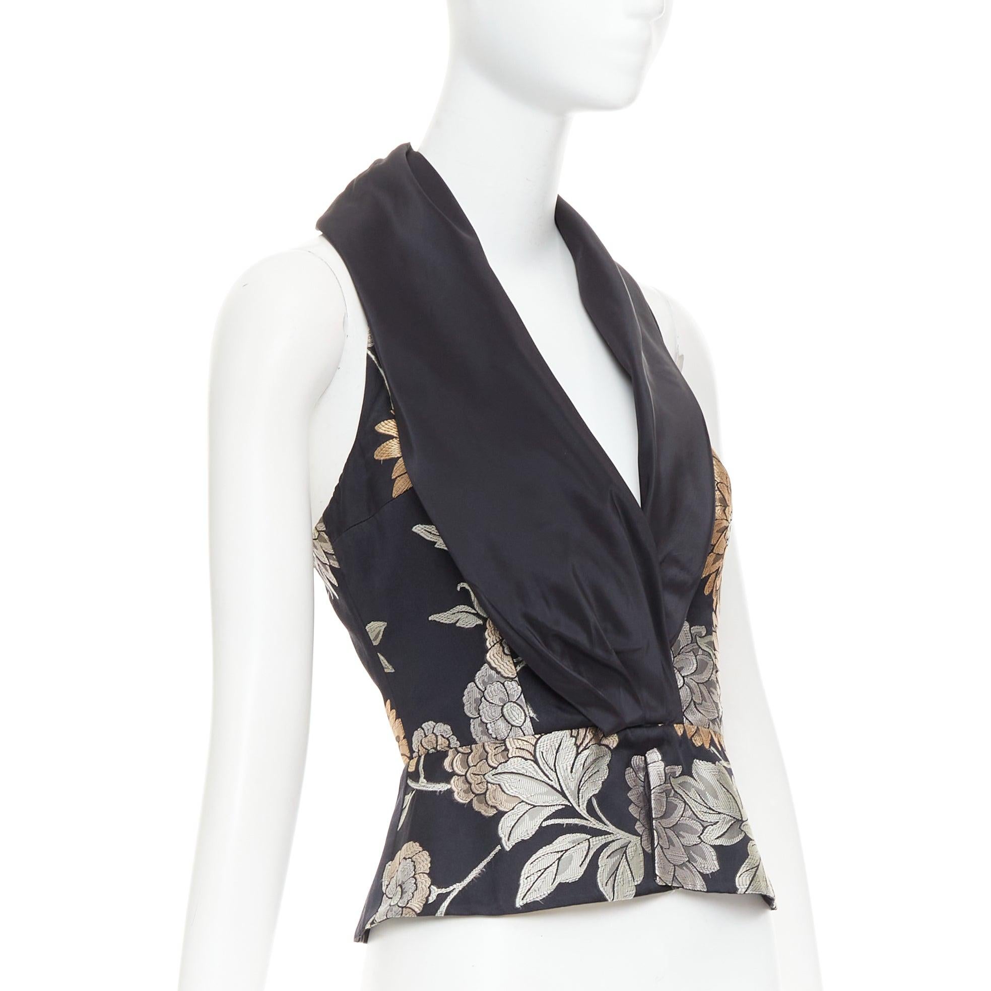 GIORGIO ARMANI Seide orientalischer floraler Jacquard T Rücken Weste Weste IT36 XXS (Schwarz) im Angebot