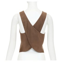 GIORGIO ARMANI silk satin brown button front crossover back waistcoat vest IT40