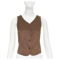 GIORGIO ARMANI silk satin brown button front crossover back waistcoat vest IT40