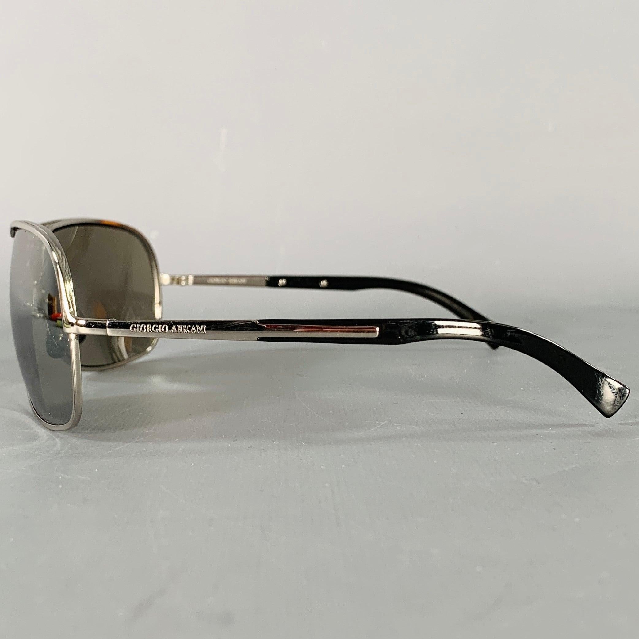 Men's GIORGIO ARMANI Silver Black Metal Shield Mirrored Sunglasses For Sale