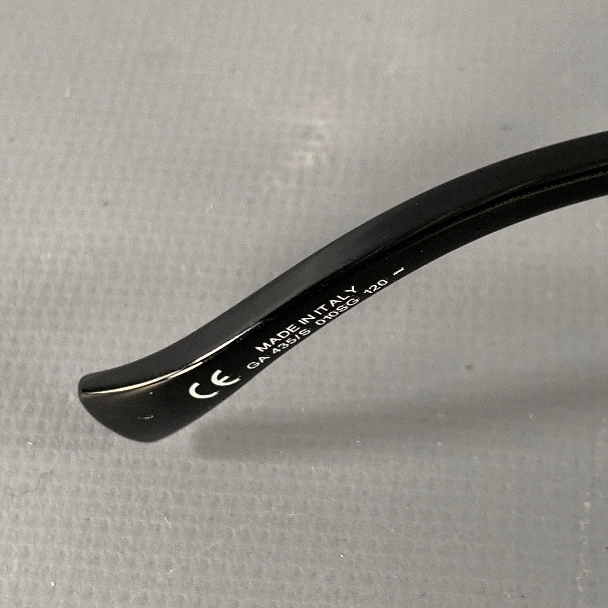 GIORGIO ARMANI Silver Black Metal Shield Mirrored Sunglasses For Sale 1