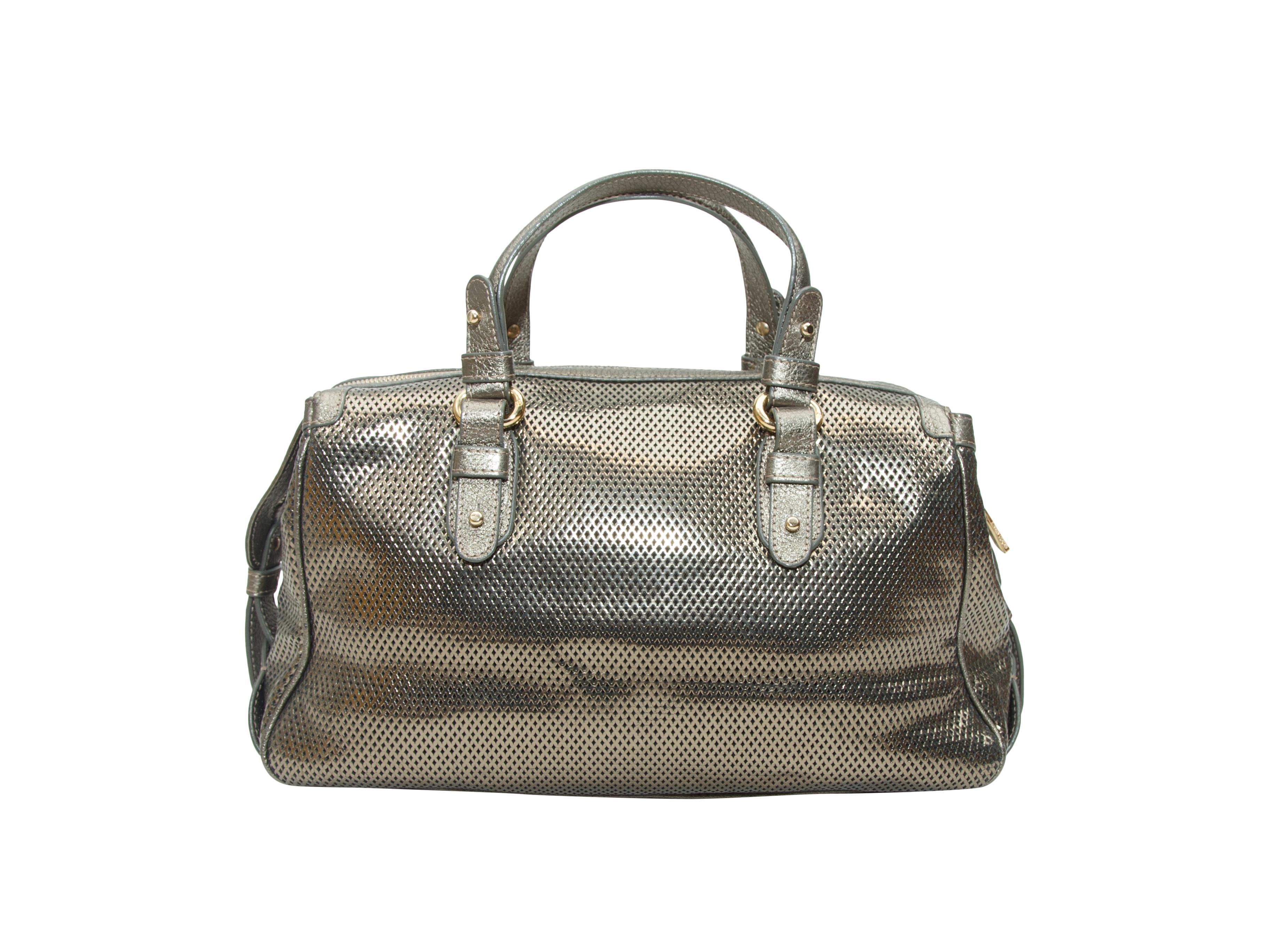 Giorgio Armani Silver Perforated Leather Handbag In Good Condition In New York, NY