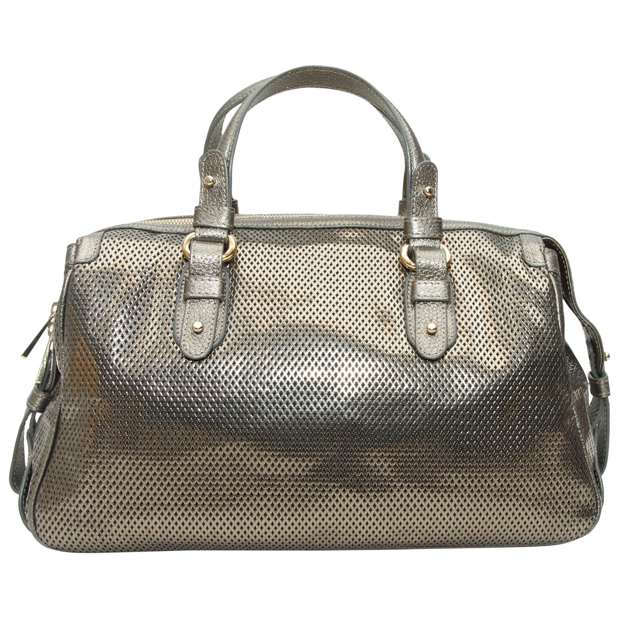 Giorgio Armani Silver Perforated Leather Handbag
