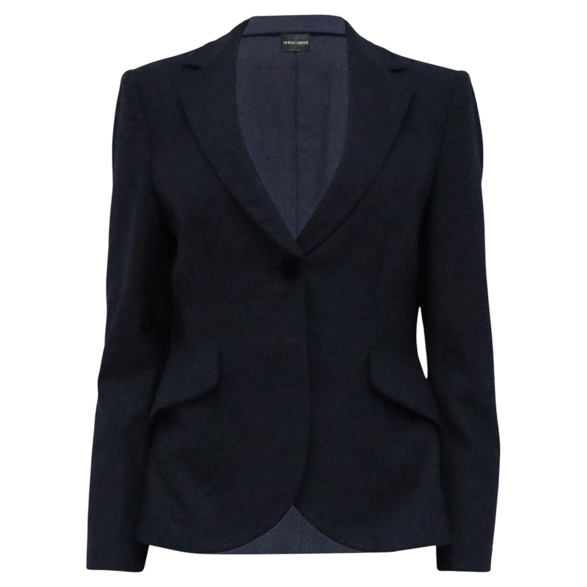 Giorgio Armani Single-Breasted Blazer with Pockets in Navy Blue Wool