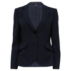 Giorgio Armani Single-Breasted Blazer with Pockets in Navy Blue Wool