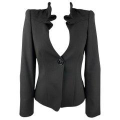 GIORGIO ARMANI Size 0 Black Dots Wool / Polyester Ruched Collar Single Breasted