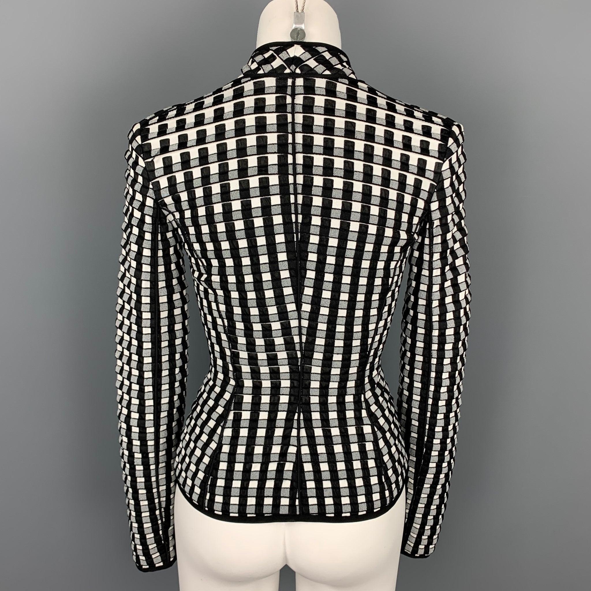 GIORGIO ARMANI Size 0 Black & White Textured Viscose Blend Jacket Blazer In Good Condition For Sale In San Francisco, CA