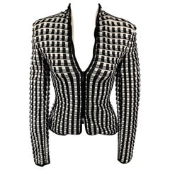GIORGIO ARMANI Size 0 Black & White Textured Viscose Blend Jacket Blazer