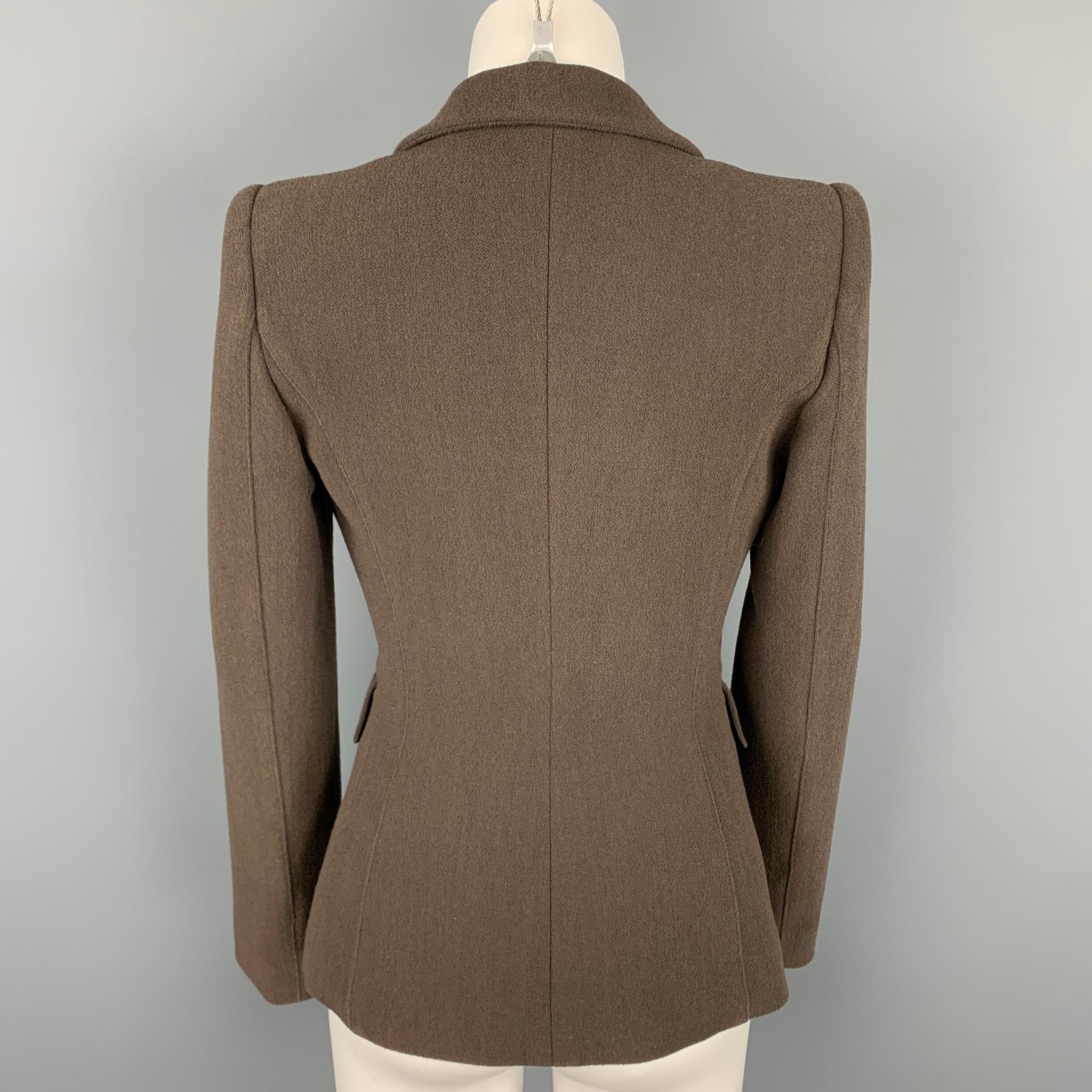 GIORGIO ARMANI Size 0 Brown Crepe Wool Blend Peak Lapel Jacket Blazer In Good Condition In San Francisco, CA