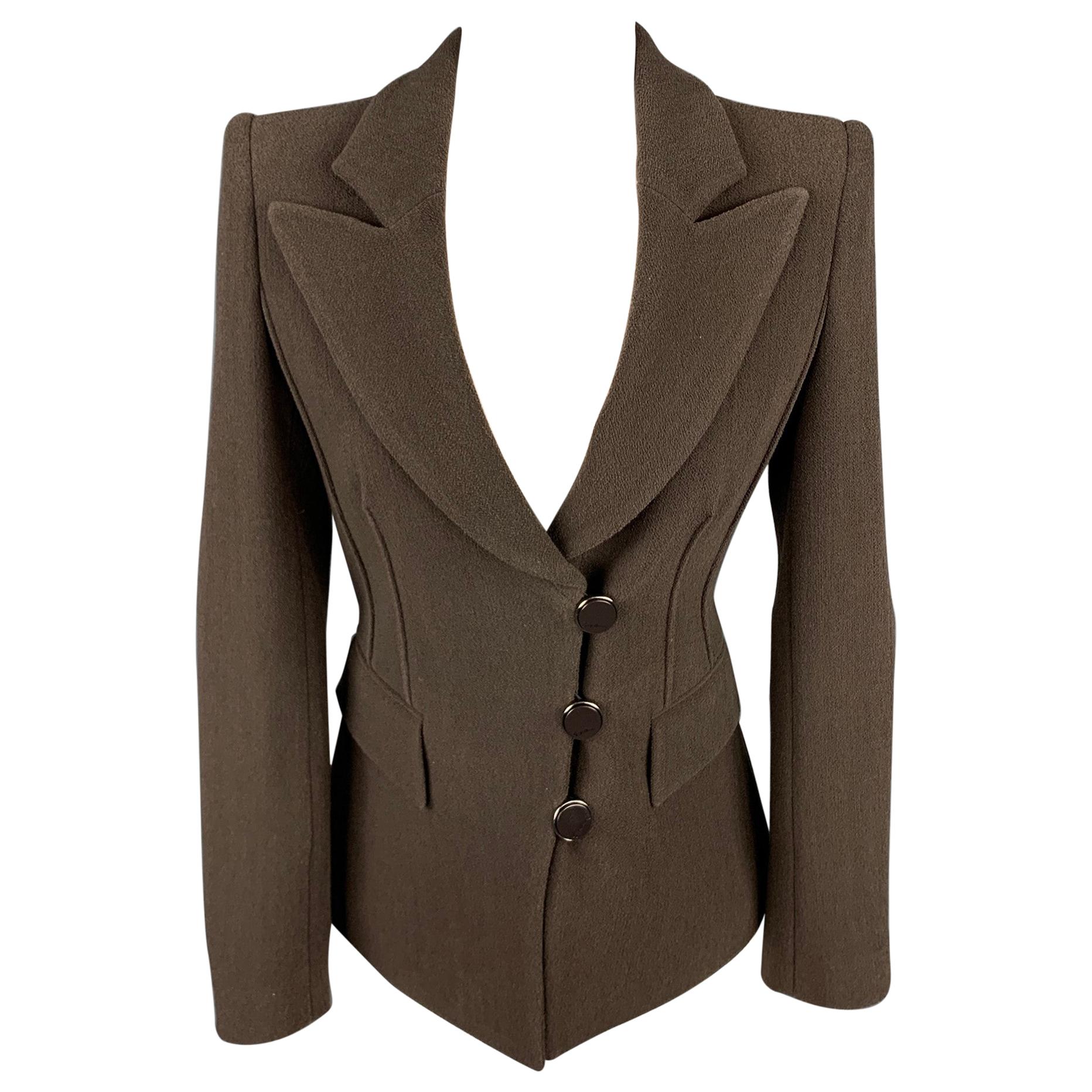 GIORGIO ARMANI Size 0 Brown Crepe Wool Blend Peak Lapel Jacket Blazer