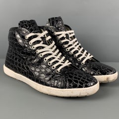 GIORGIO ARMANI Size 10 Black Alligator Embossed  Leather High Top Sneakers