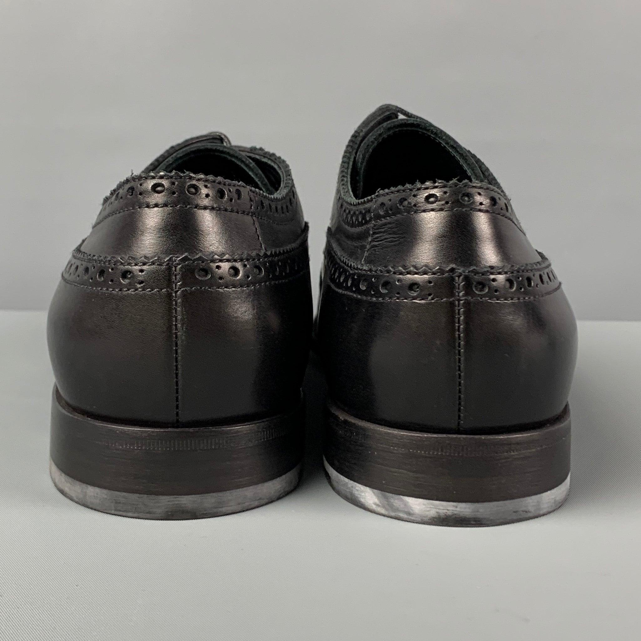 GIORGIO ARMANI Size 10 Black Perforated Leather Wingtip Lace Up Shoes For Sale 1