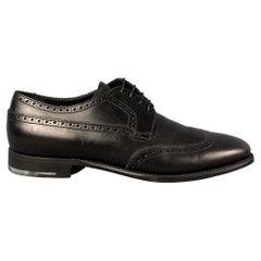 GIORGIO ARMANI Size 10 Black Perforated Leather Wingtip Lace Up Shoes