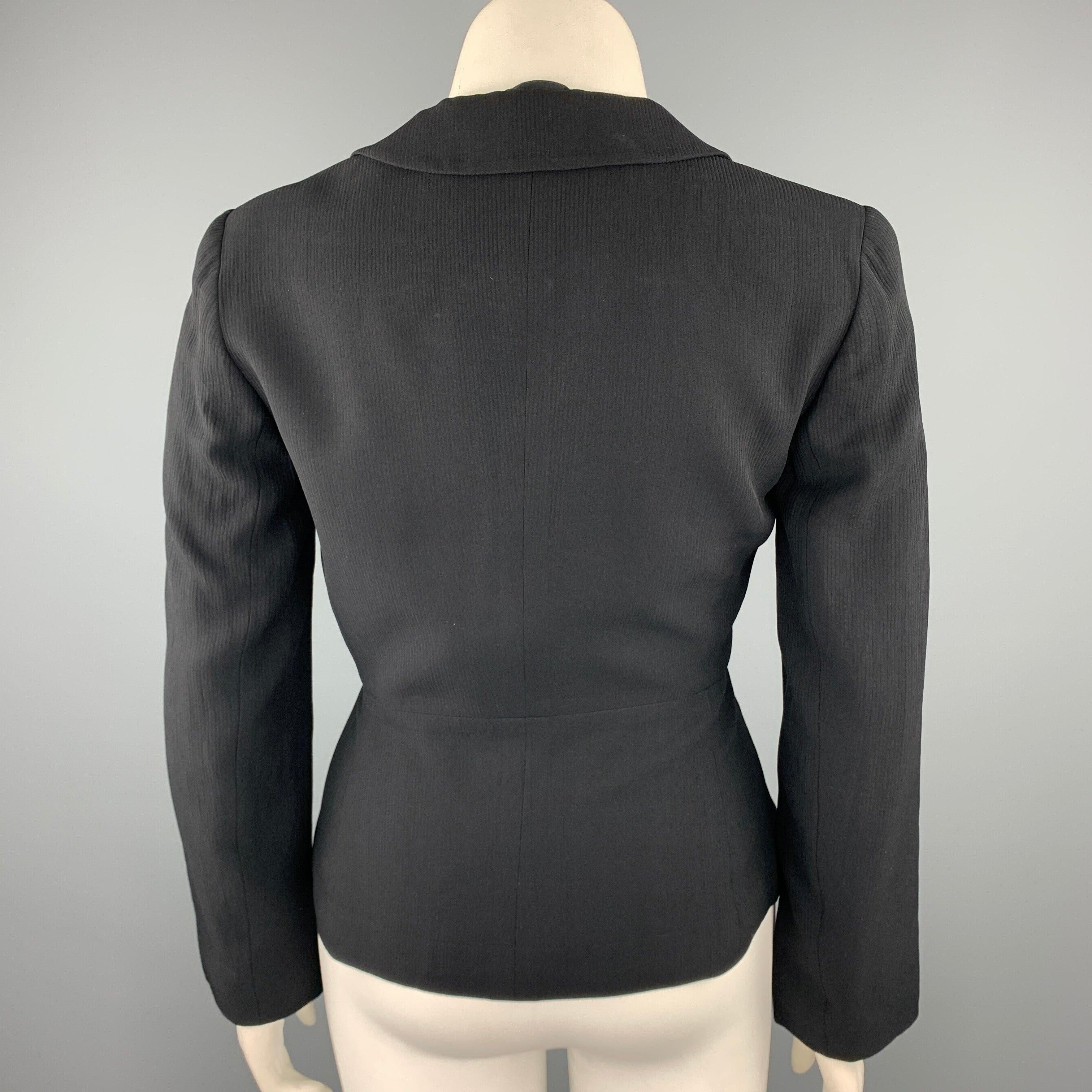 Women's GIORGIO ARMANI Size 10 Black Ribbed Triacetate Blend Jacket For Sale