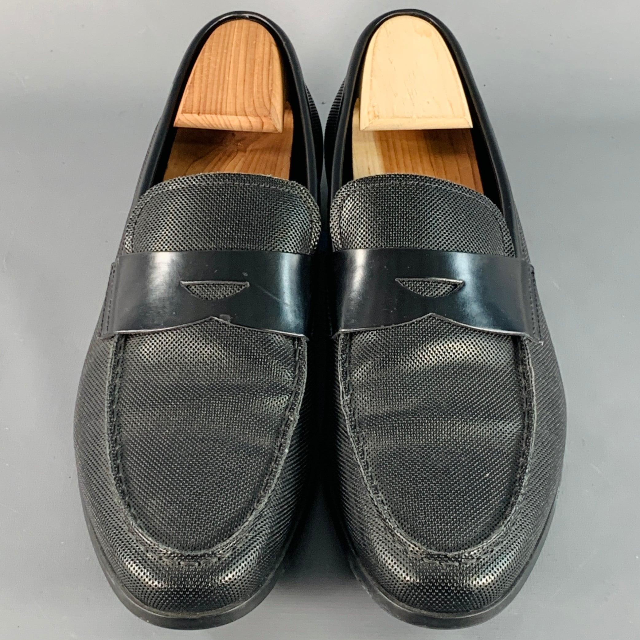 GIORGIO ARMANI Größe 10 Schwarzes strukturiertes Leder Slip On Penny Loafers Herren im Angebot