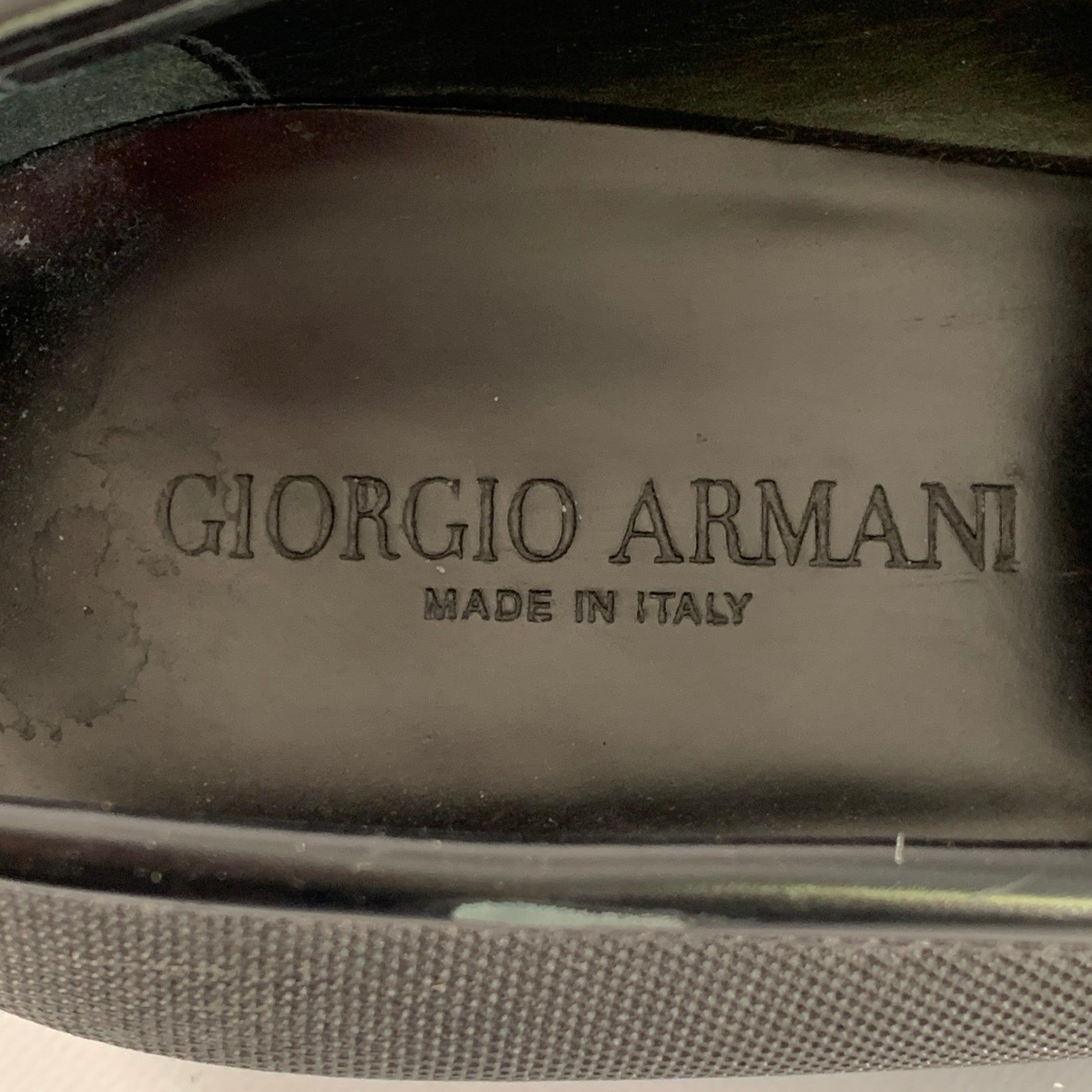 GIORGIO ARMANI Größe 10 Schwarzes strukturiertes Leder Slip On Penny Loafers im Angebot 3