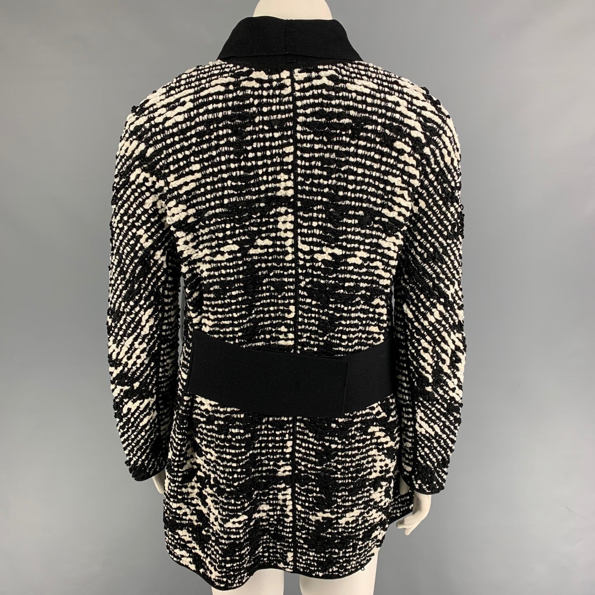 Women's GIORGIO ARMANI Size 10 Black White Viscose Blend Woven Buttoned Coat For Sale