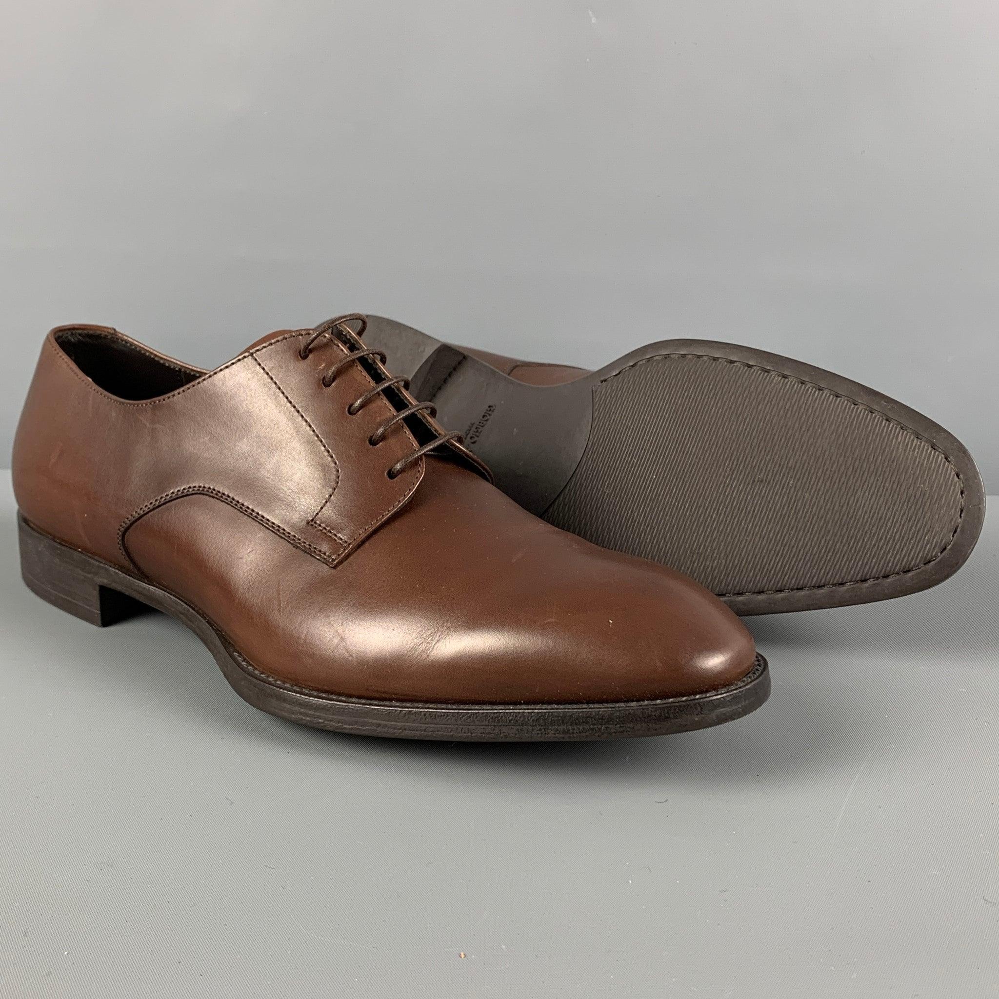 GIORGIO ARMANI Size 10 Brown Leather Lace Up Shoes In Good Condition For Sale In San Francisco, CA