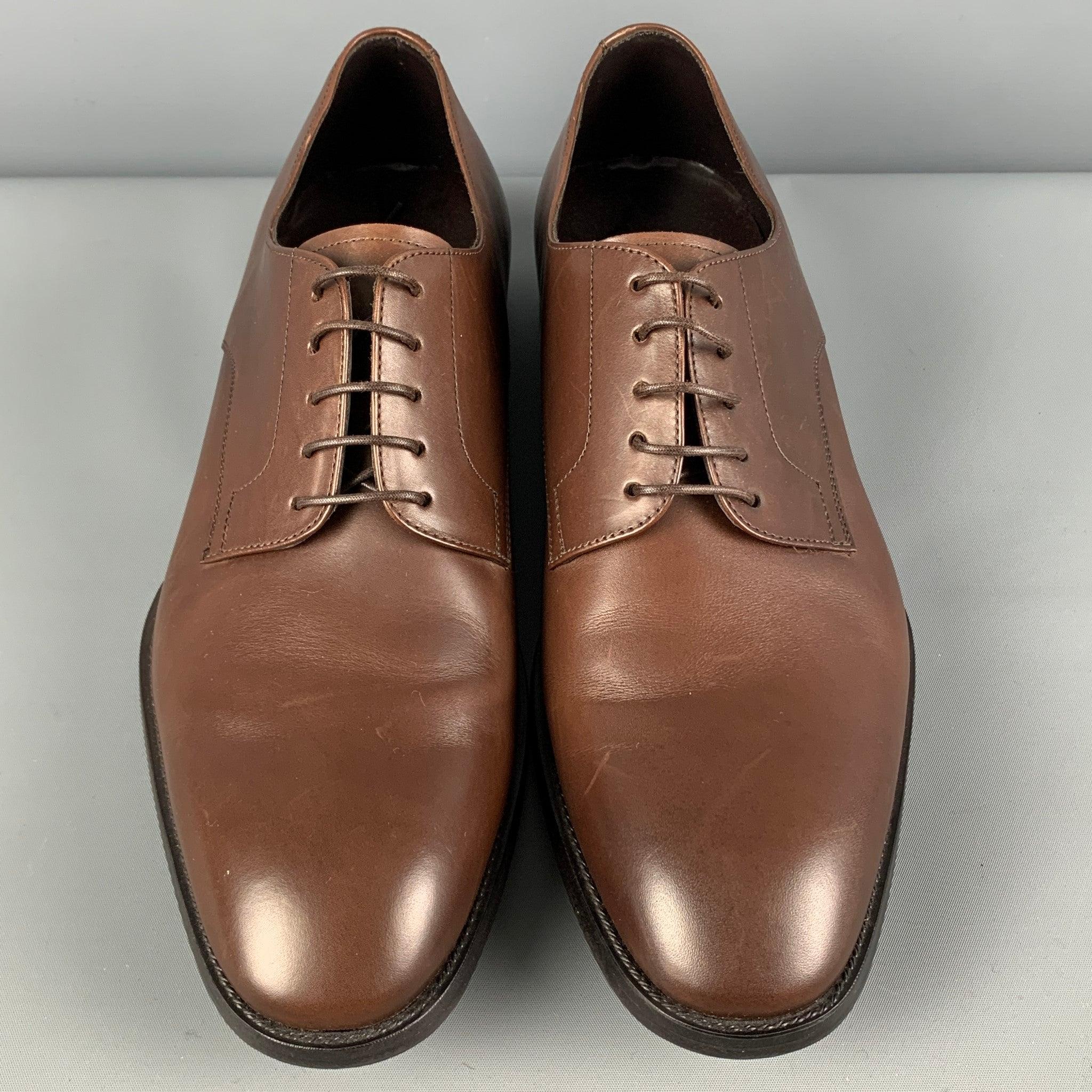 Men's GIORGIO ARMANI Size 10 Brown Leather Lace Up Shoes For Sale