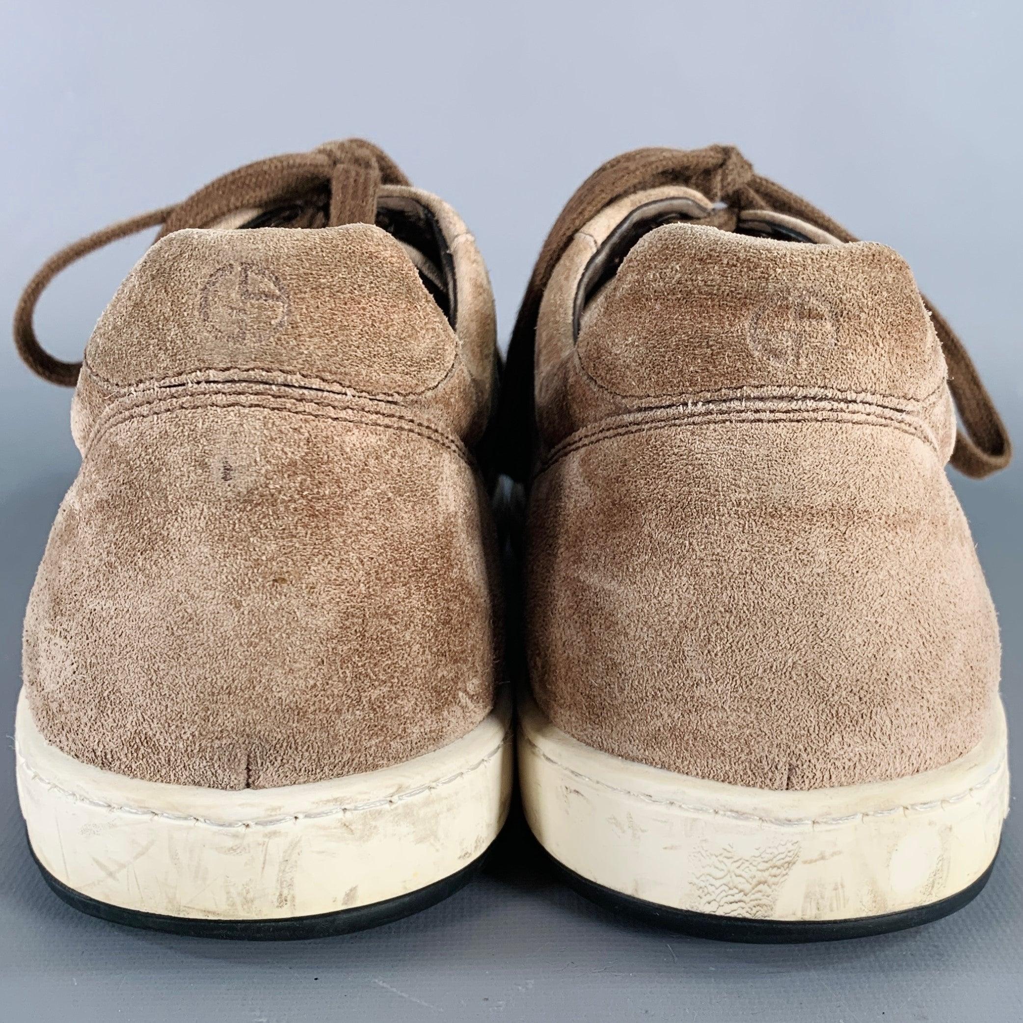 Beige GIORGIO ARMANI Size 10 Brown Taupe Suede Low Top Sneakers For Sale