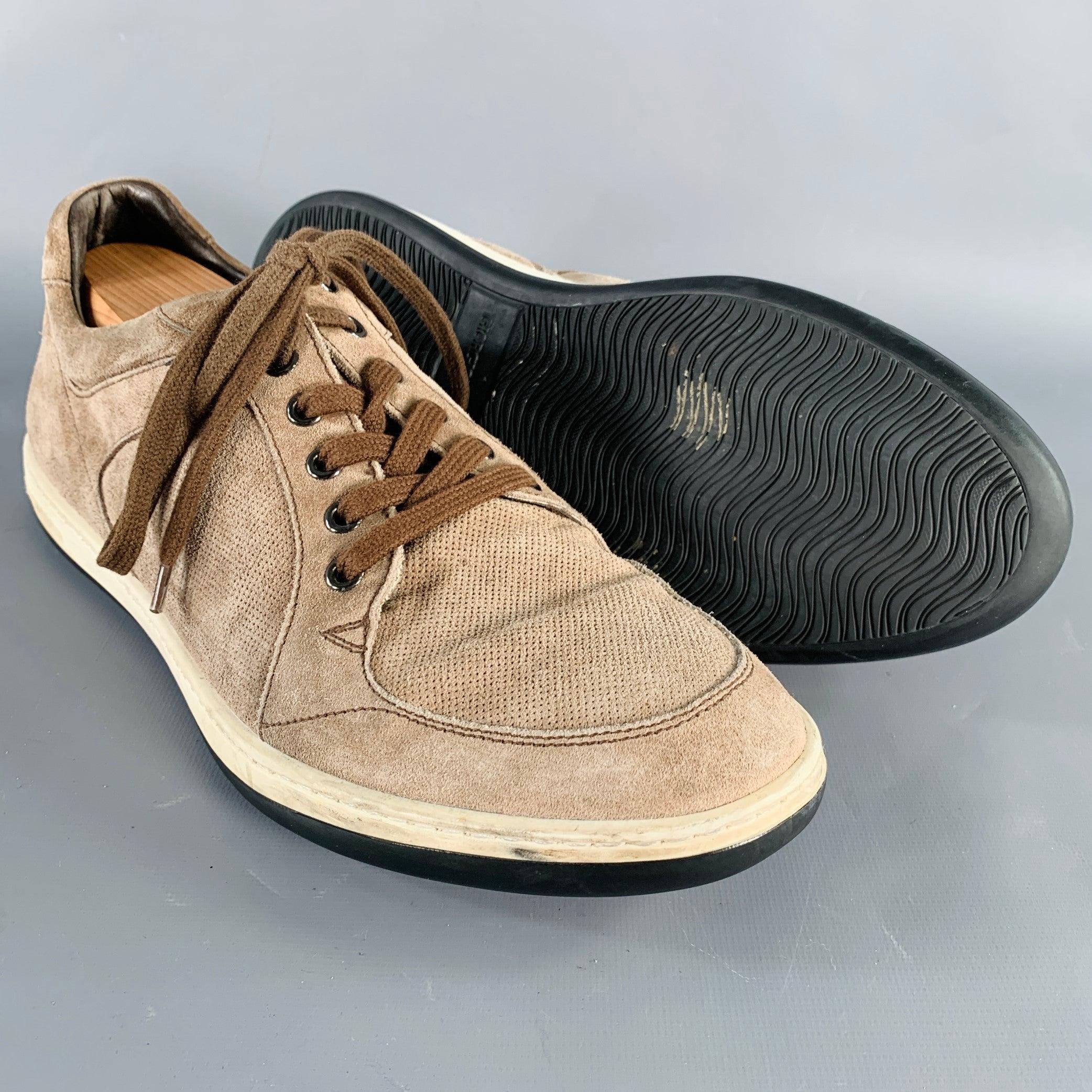 Men's GIORGIO ARMANI Size 10 Brown Taupe Suede Low Top Sneakers For Sale