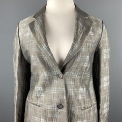 GIORGIO ARMANI Size 10 Grey Plaid Jacquard Linen Blend Notch Lapel Blazer