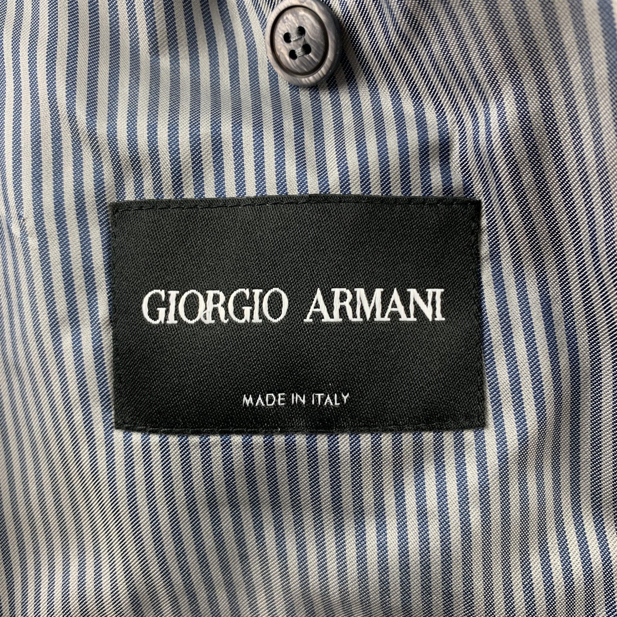 GIORGIO ARMANI Size 10 Grey Plaid Jacquard Linen Blend Notch Lapel Blazer For Sale 4