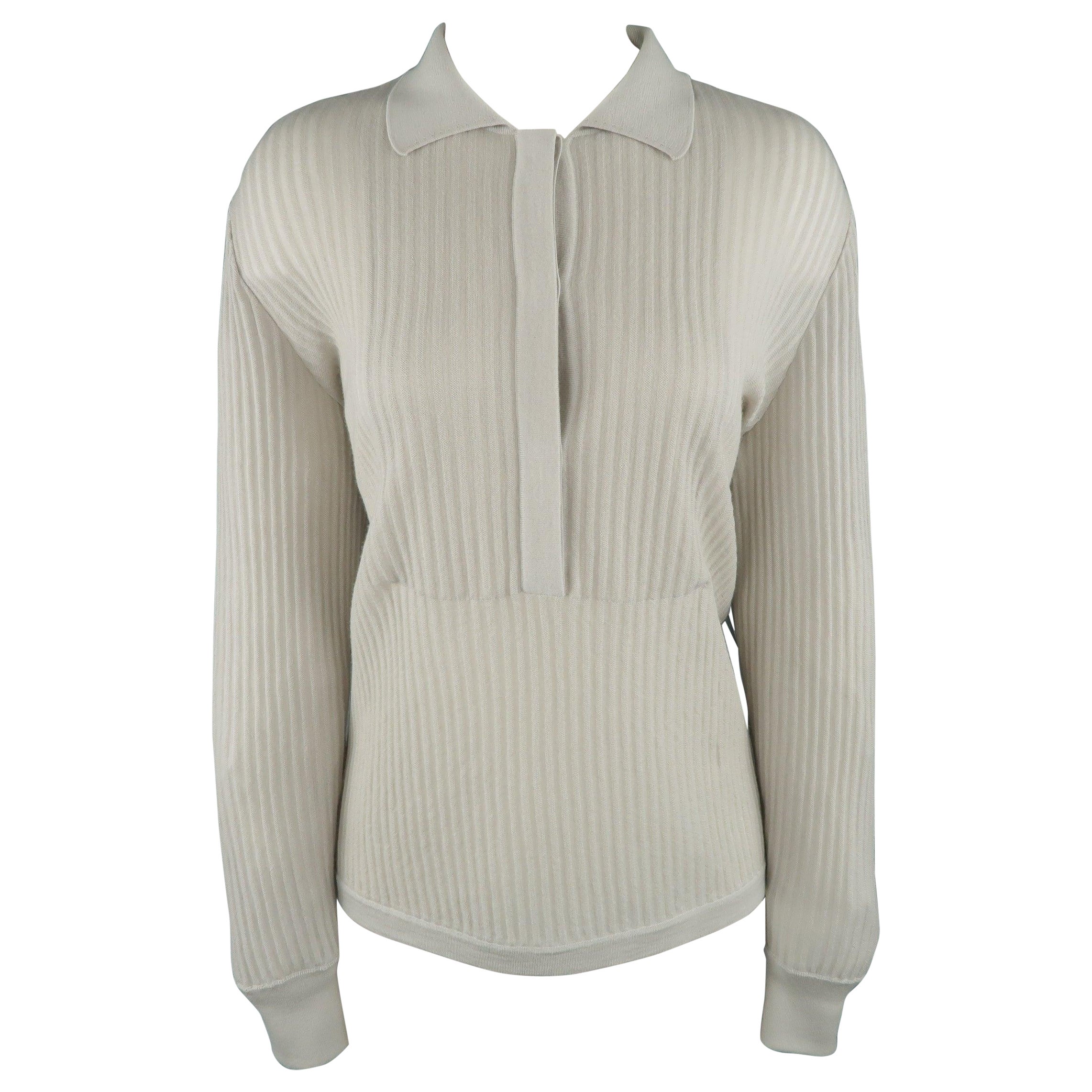 GIORGIO ARMANI - Pull à col en cachemire côtelé gris clair, taille 10