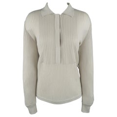 GIORGIO ARMANI - Pull à col en cachemire côtelé gris clair, taille 10