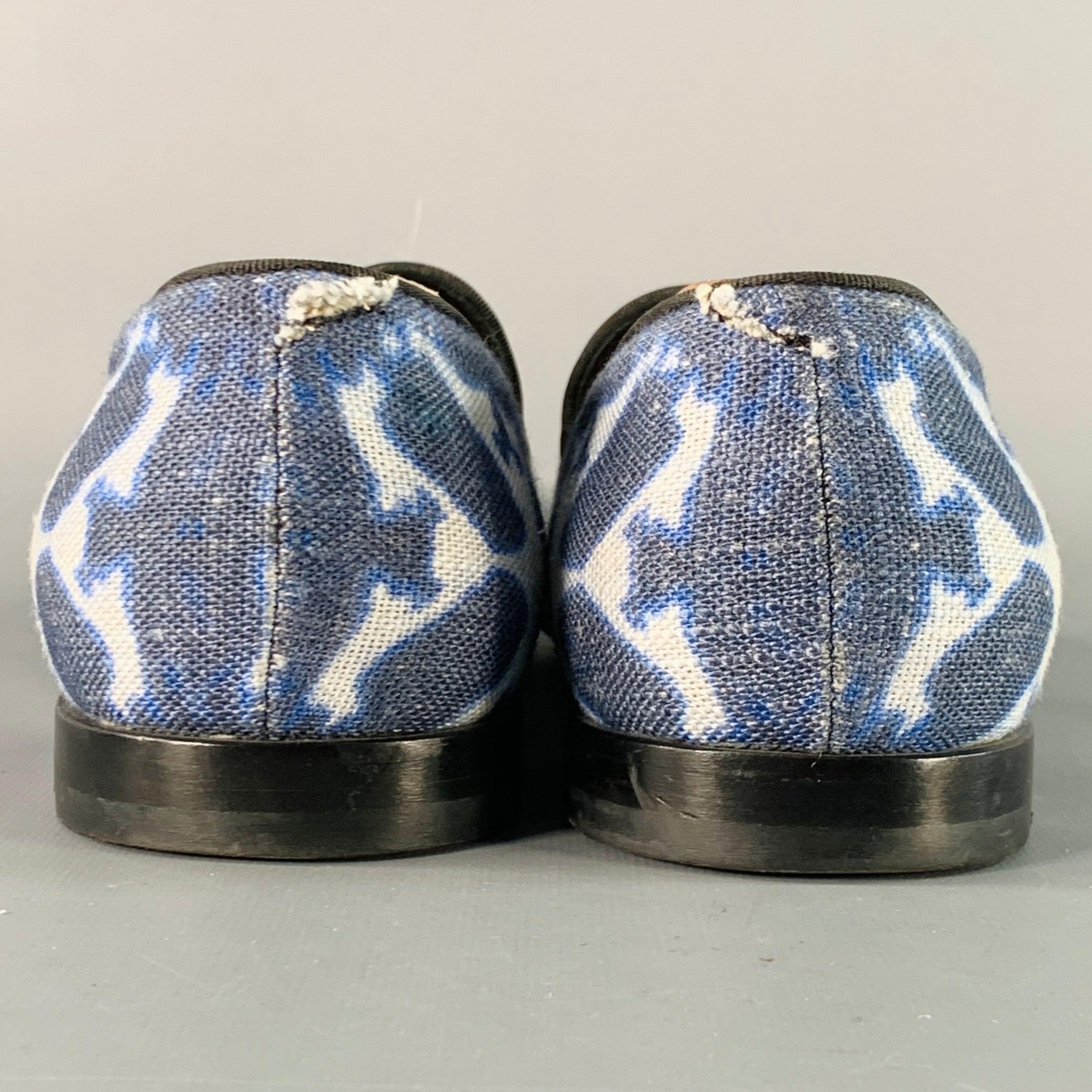 Gray GIORGIO ARMANI Size 10.5 Blue White Tie Dye Canvas Slip On Loafers For Sale