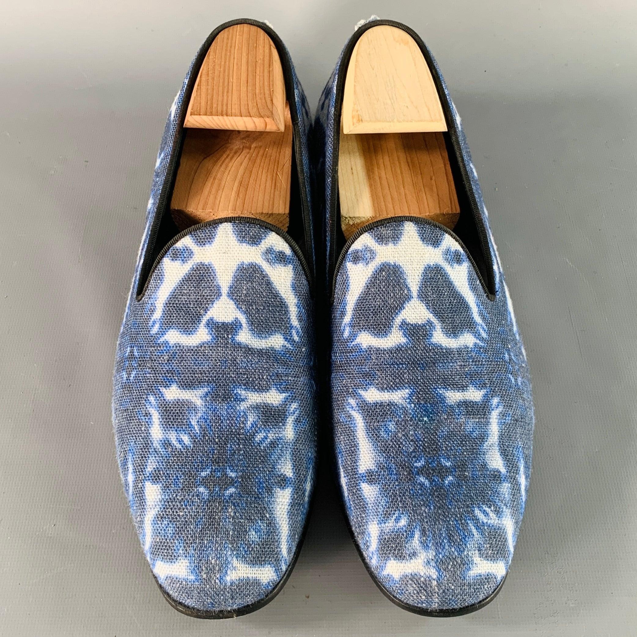 GIORGIO ARMANI Size 10.5 Blue White Tie Dye Canvas Slip On Loafers In Good Condition For Sale In San Francisco, CA