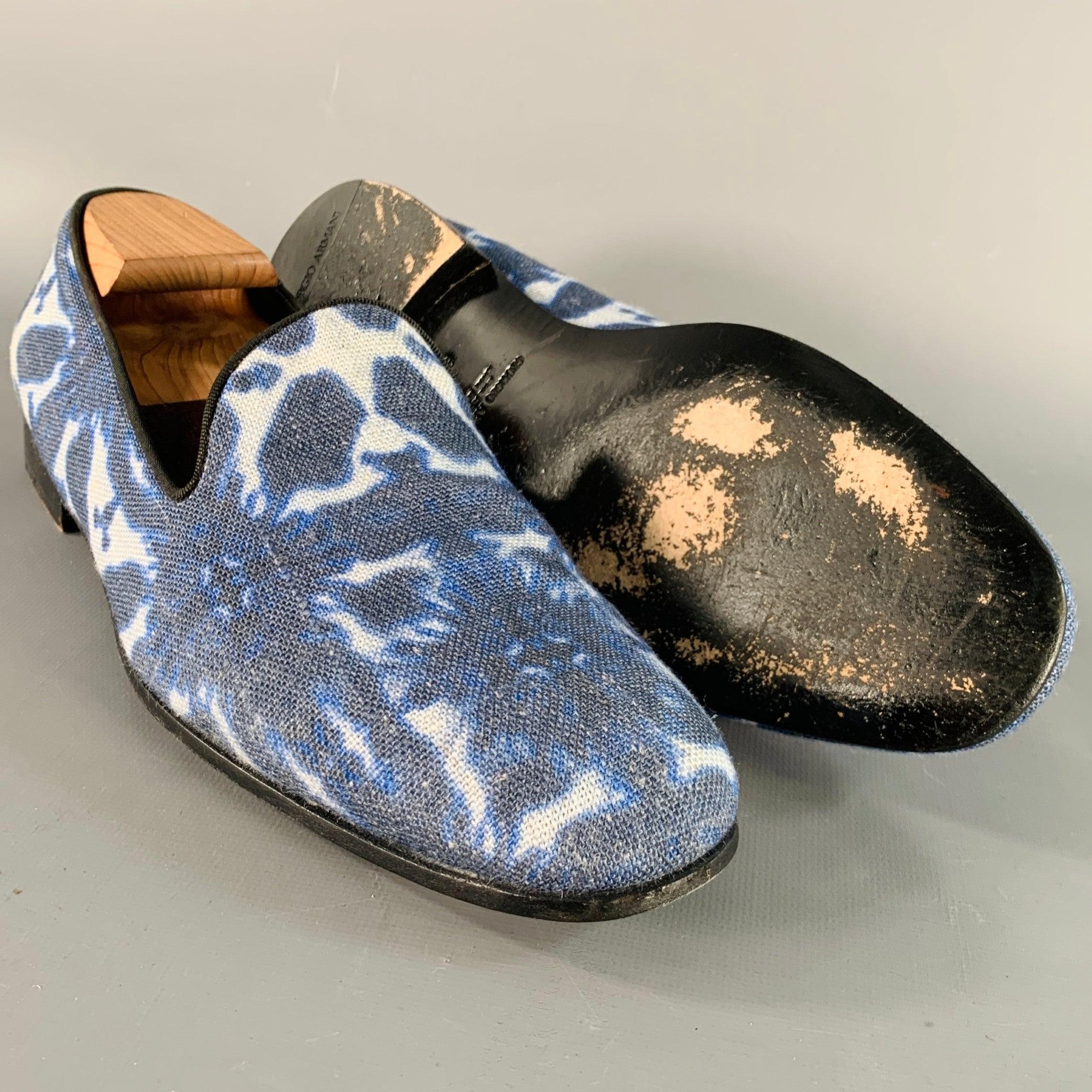Men's GIORGIO ARMANI Size 10.5 Blue White Tie Dye Canvas Slip On Loafers For Sale