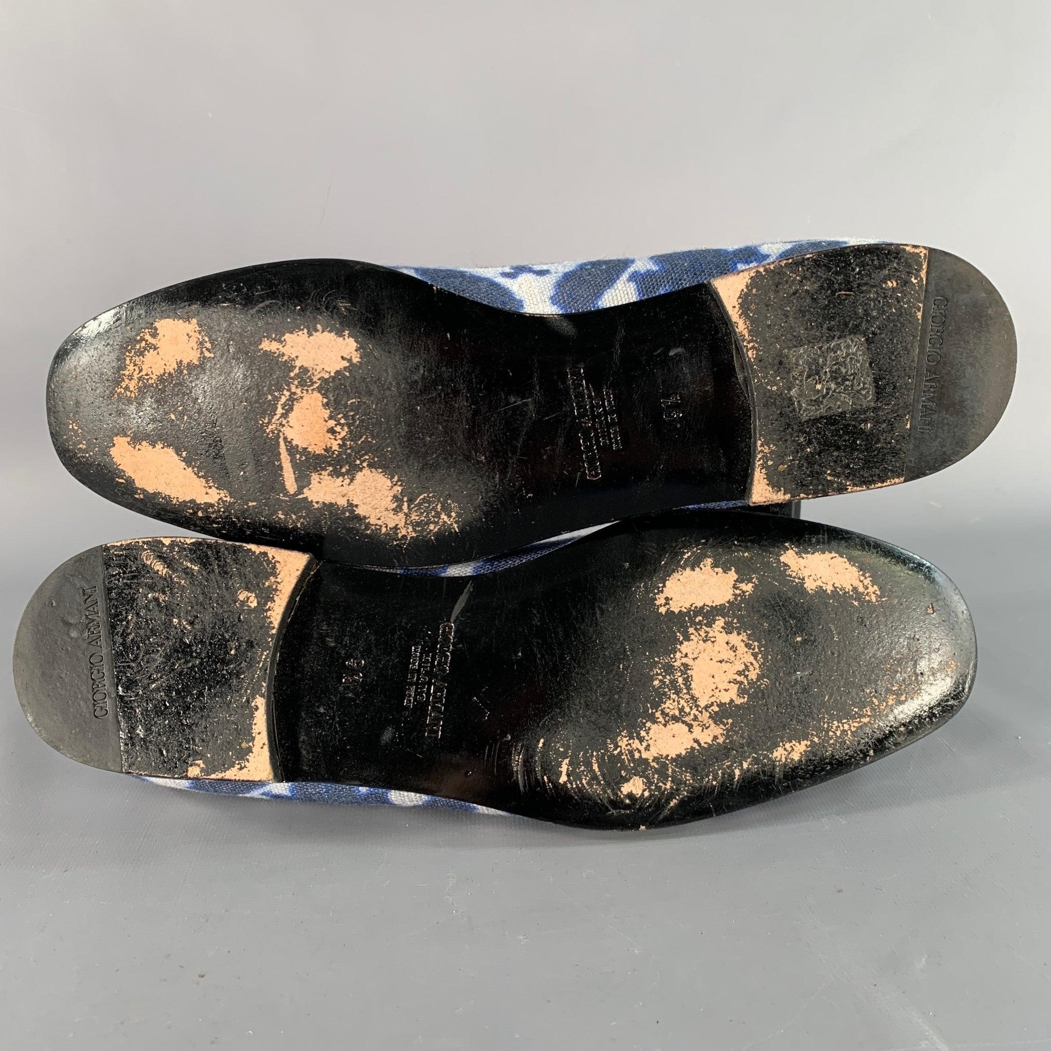 GIORGIO ARMANI Size 10.5 Blue White Tie Dye Canvas Slip On Loafers For Sale 1