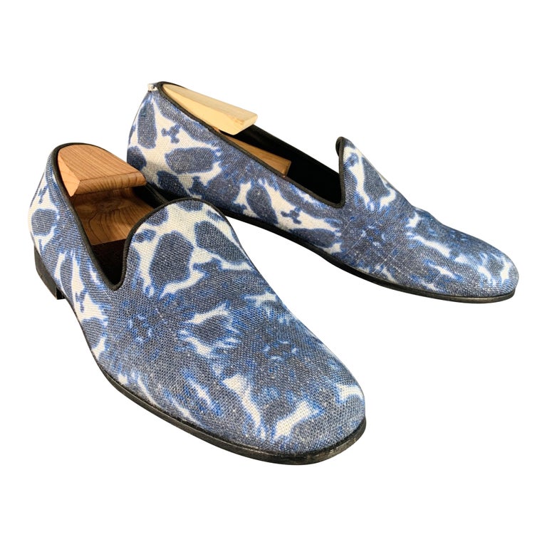GIORGIO ARMANI Size 10.5 Blue White Tie Dye Canvas Slip On  display picture 1