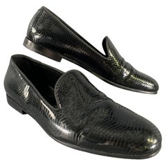 GIORGIO ARMANI Size 11 Black Textured Leather Slip On Loafers