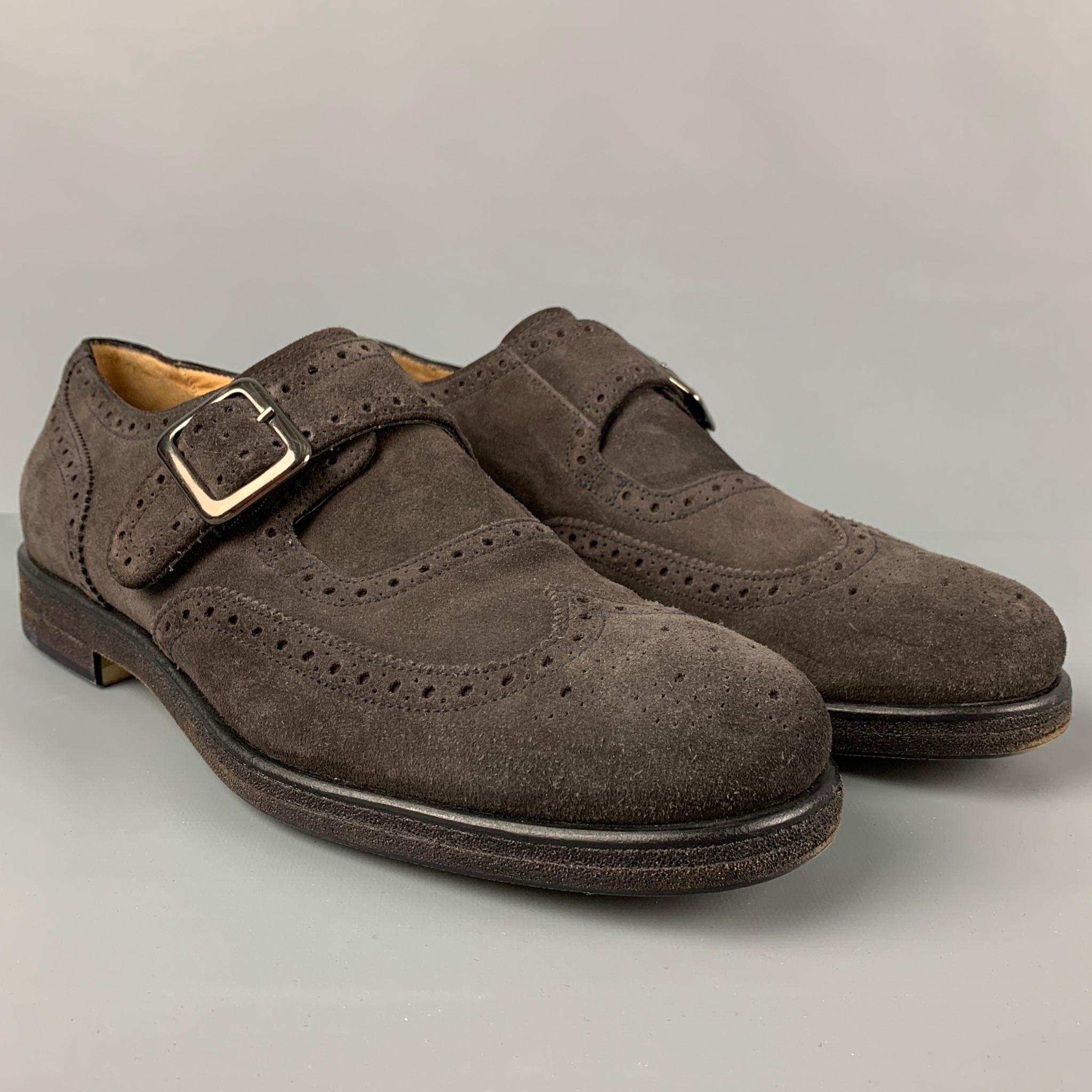 Giorgio Armani GIORGIO ARMANI Size 11 Brown Perforated Leather Monk Strap Loafers 