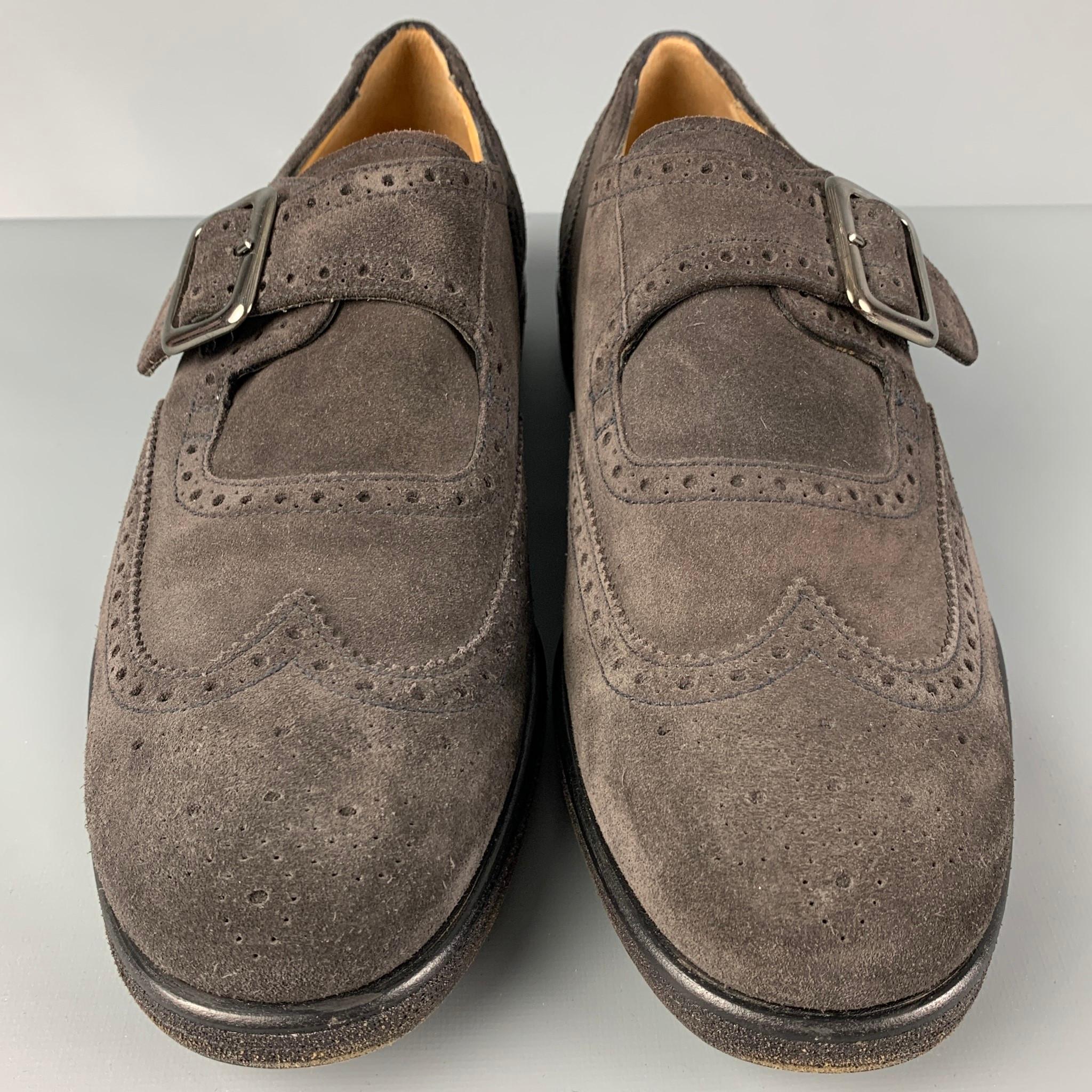 GIORGIO ARMANI Size 11 Brown Perforated Leather Monk Strap Loafers In Good Condition In San Francisco, CA